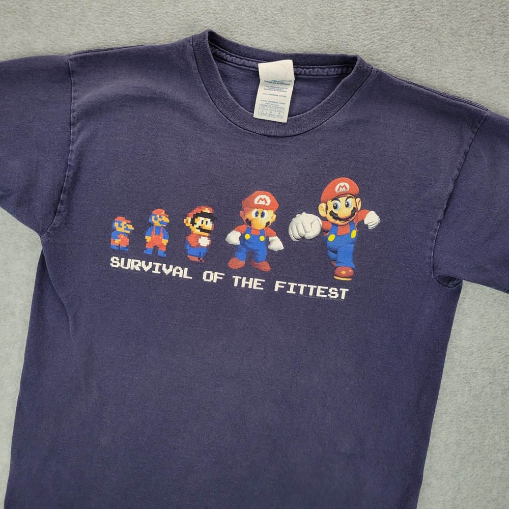 Y2K‎ Super Mario Youth Large 14/16 T Shirt Survival of the Fittest Gamecube N64